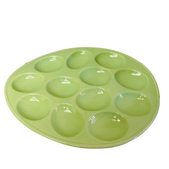 Fresh Decor Avocado Green Ceramic Devil Egg Tray Server 12 Slots 12" x 10" - Picture 3 of 5